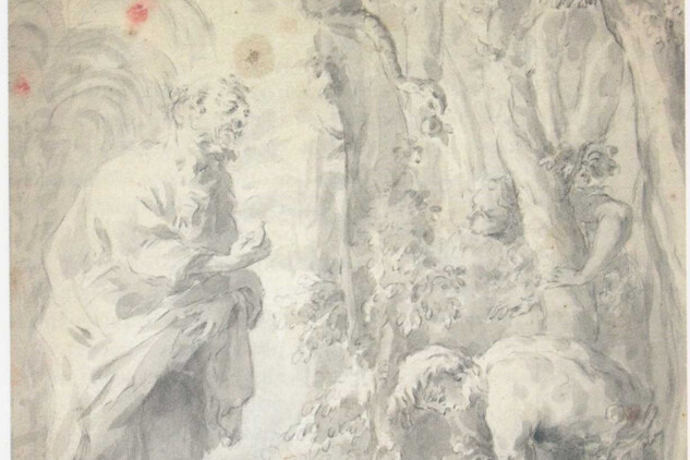 Hospodin se zjevuje Adamovi a Evě poté, co ochutnali ze stromu  poznání dobrého a zlého, 1725, kresba perem a štětcem, 419x242 mm, sign. 62/30.  Originální olejomalba (inv. č. PY 879) je součástí souboru obrazů umístěných původně v prostoru letního refektáře. V současné době je soubor prezentován v knihovním křídle v prostoru bývalé čítárny.