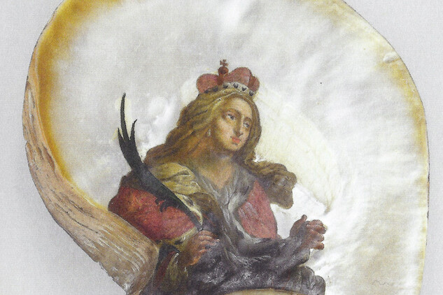 Obr. 1: Ukázka ze souboru dvanácti lastur s vyobrazením světců a starozákonních postav, 1731, Královská kanonie premonstrátů na Strahově - umělecké sbírky, inv. č. 518-529. 